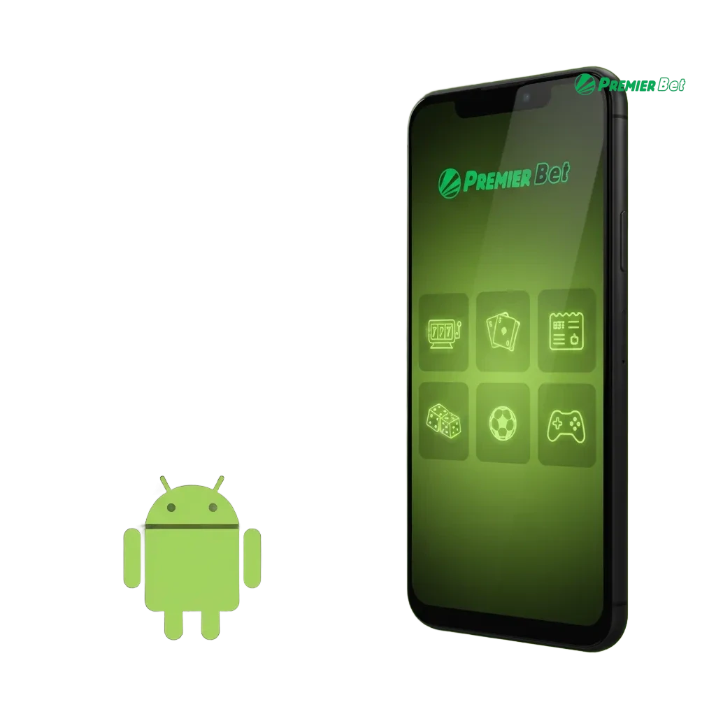 Écran de l’app Android PremierBet, paris et casino, téléchargement gratuit, expérience mobile rapide et claire.