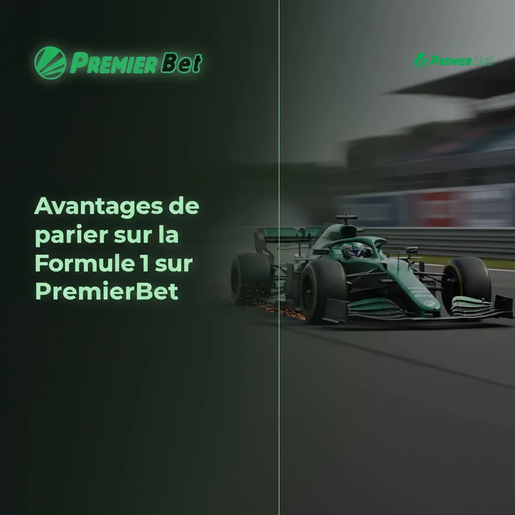Infographie PremierBet F1: marchés complets, mises XOF, live+cashout, stats circuits, promos, paiements, support FR, appli