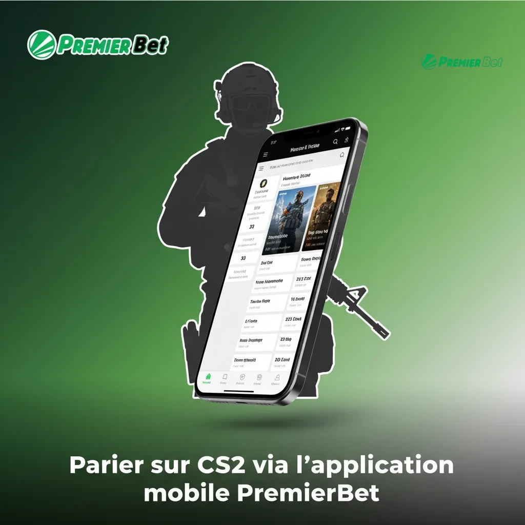 Écran de smartphone affichant l’appli PremierBet avec paris eSports CS2, cotes et suivi en direct.