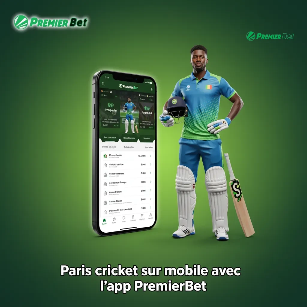 App PremierBet sur smartphone: paris cricket, cotes en direct, Cash Out; Android APK et PWA iOS.