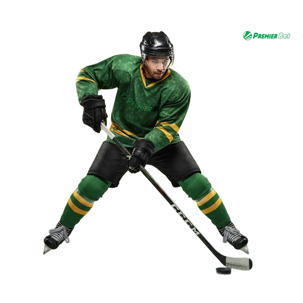 Bannière PremierBet Mali pour parier sur le hockey: cotes en direct, 1X2, puck line, cash out et bonus de bienvenue.