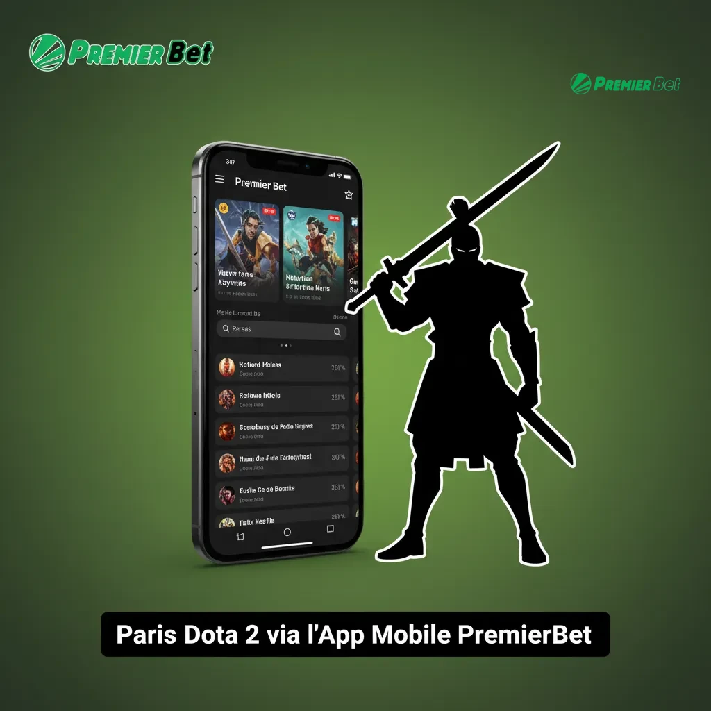 Visuel de l’app PremierBet: paris Dota 2, cotes, cashout, tuto installation Android et dépôts Orange/Moov Money.