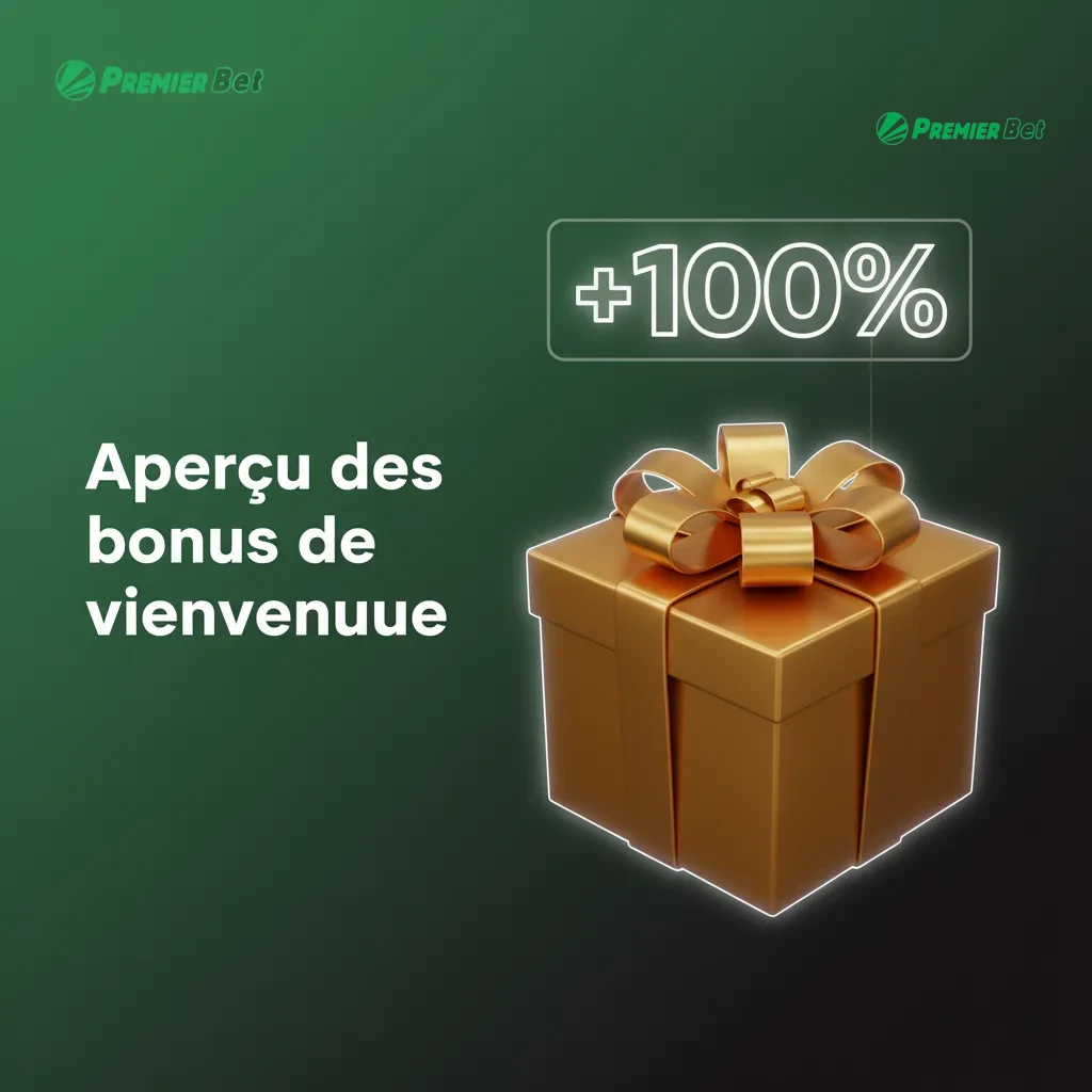Tableau des bonus de bienvenue PremierBet: Sport 100% 20 000 F CFA; Casino 100% 50 000 F CFA; ACCA Boost jusqu’à 750%
