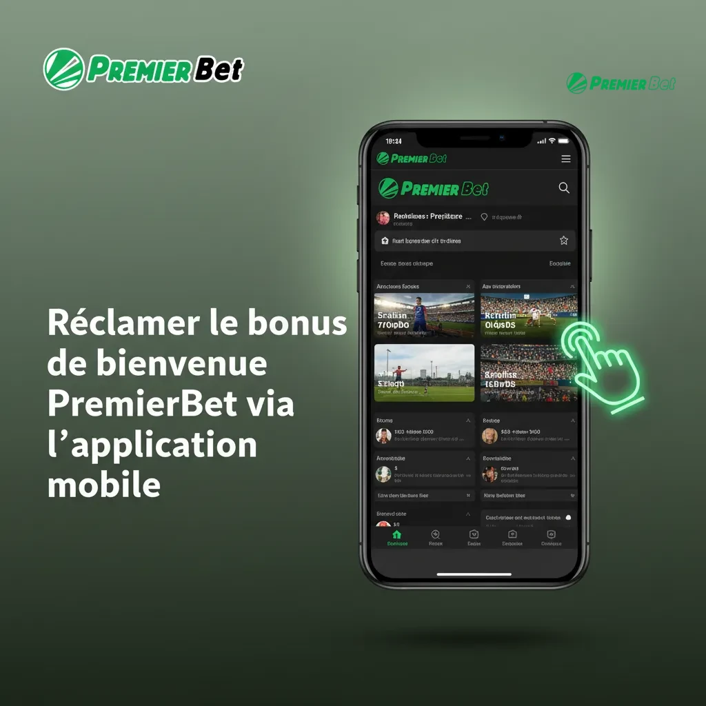 Application mobile PremierBet: Bonus de bienvenue, dépôt, suivi du solde et de la progression de mise.